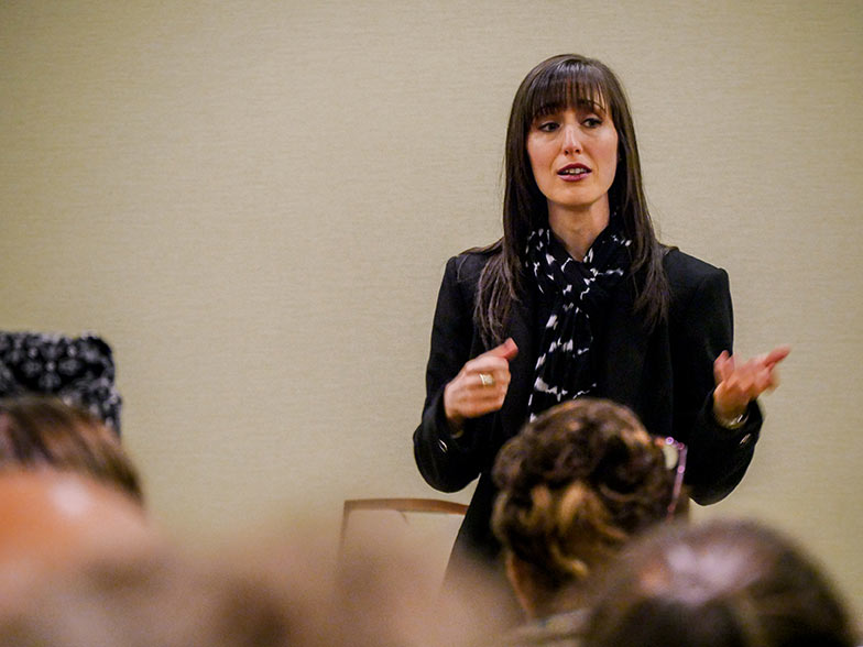 Music attorney Erin Jacobson teaches a class at the Rally!