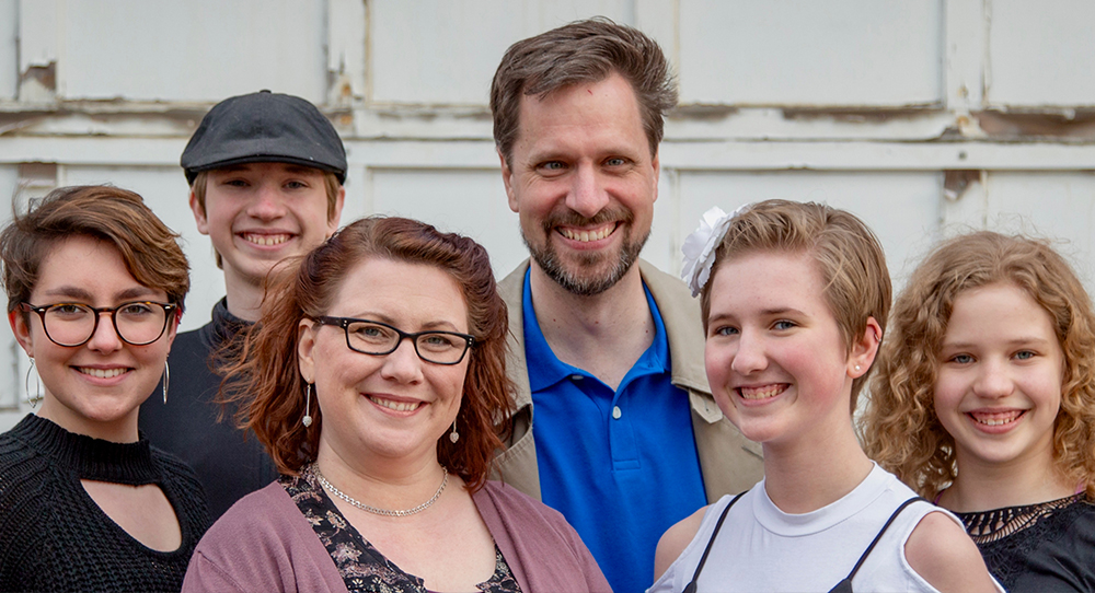 The entire Ashton family (left to right): Em, Karl, Lydia, Nathan, Mikaela, and Gwenevere.