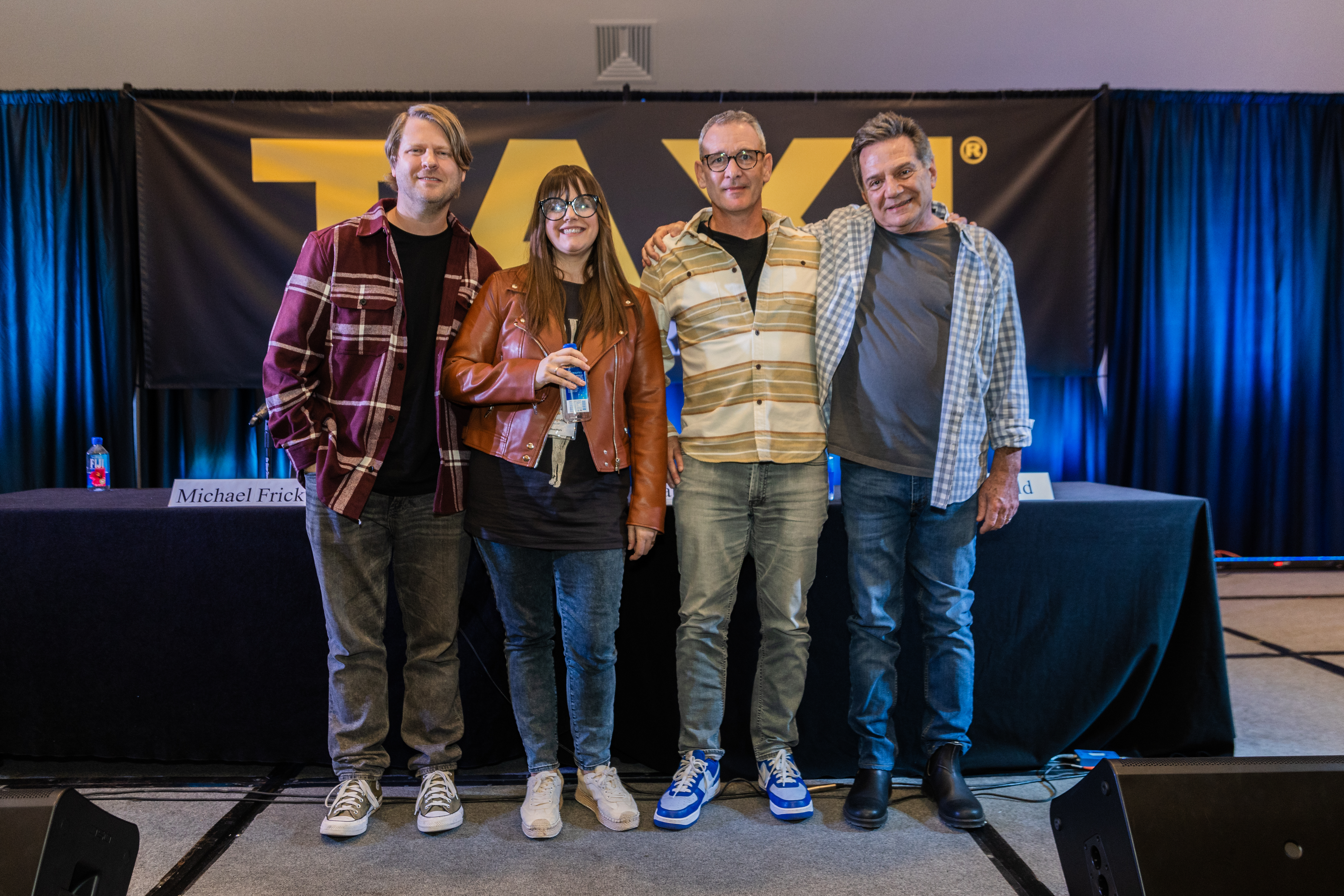 (Left to right) Super successful ad music songwriter/producers Nate and Kaelie Highfield (aka The Highfields) teamed up with Music Supervisor Michael Frick to present the Ad Music: What Works and What Doesn’t panel. They’re joined for a post-panel photo by TAXI’s Michael Laskow.