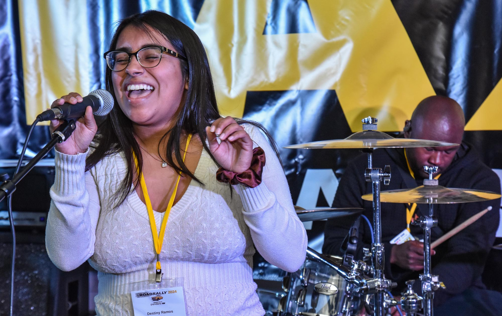 Destiny Ramos looks like she’s having a great time as she belts out a song during one of the jam sessions held in the TAXI Jam Room.