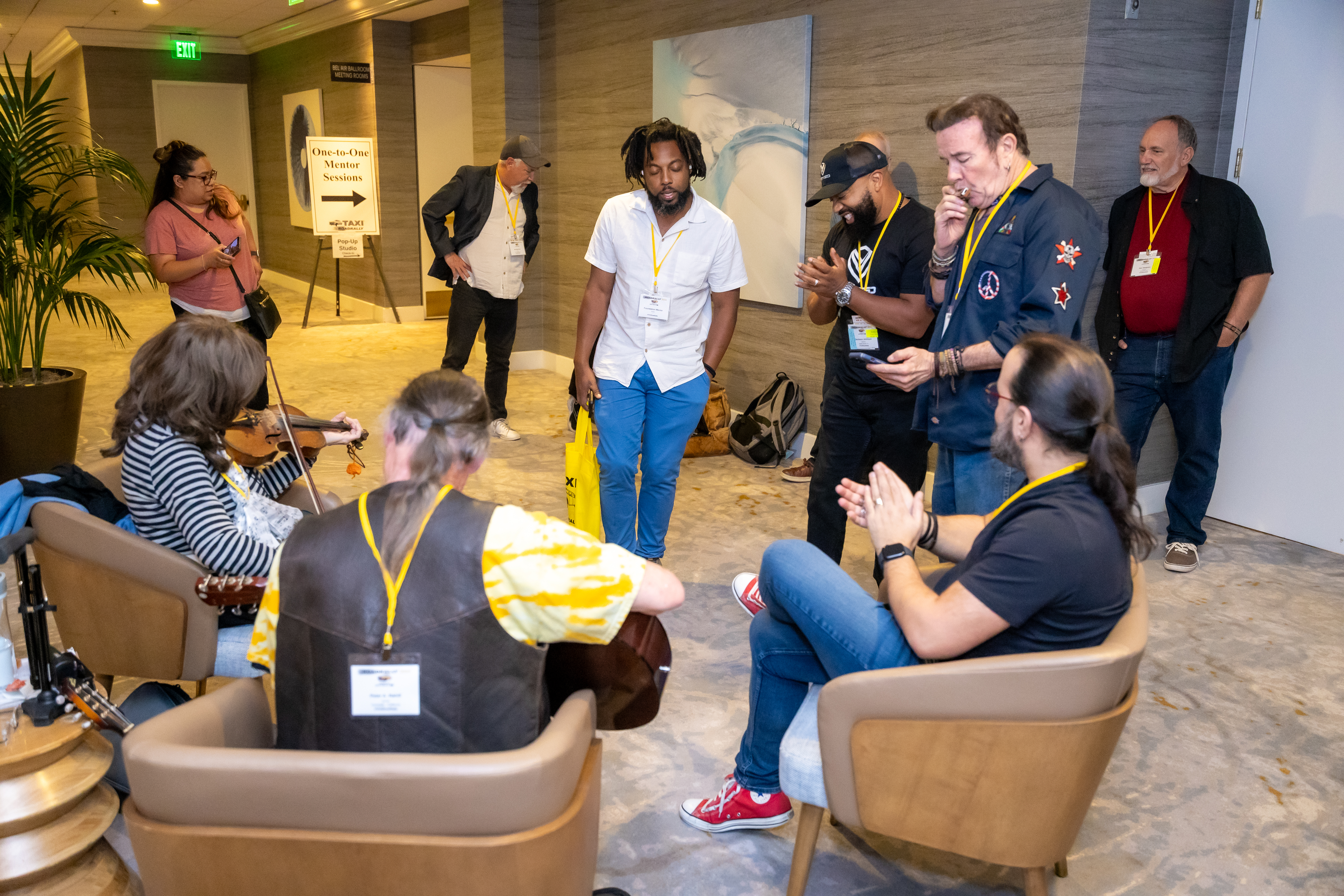 What do you get when nine musicians bump into each other in a hotel hallway? This!